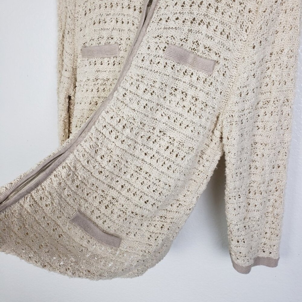 Ann Taylor Crochet Full Zip Cardigan Sweater Open Knit size XL Bohemian Preppy - Picture 5 of 12